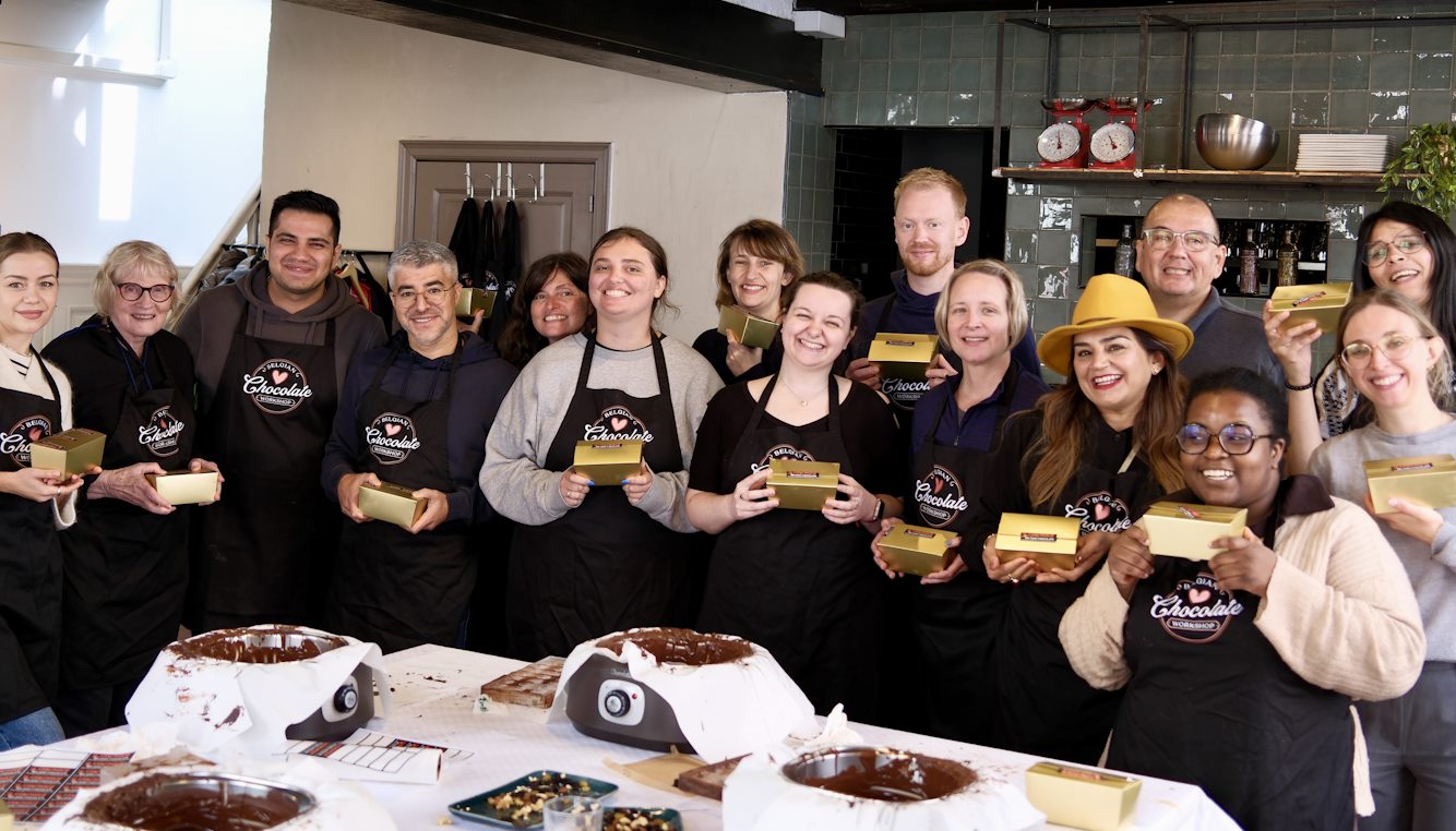 group of people at waffle workshop in Bruges